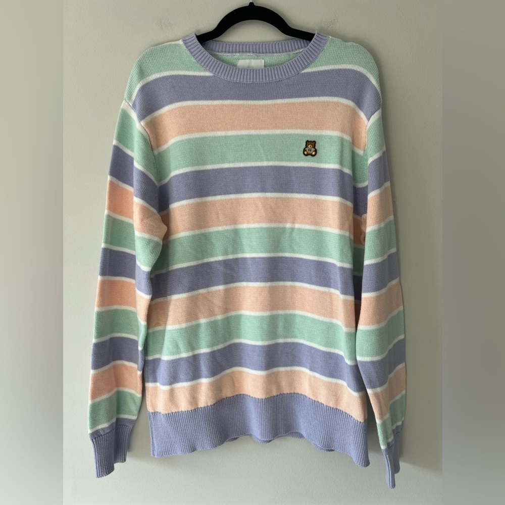 Teddy Fresh Men’s Pastel Striped Knit Crewneck Sweater | Size Large